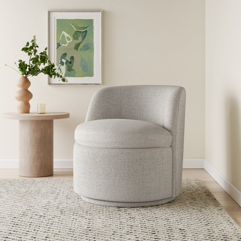 Carmelo Estes Upholstered Swivel Barrel Chair, Nathan Wheat Performance Tweed