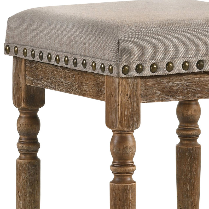 Tabourets à hauteur de comptoir rembourrés beiges (de 2) avec chêne vieilli pour barres et tables (2) avec pieds