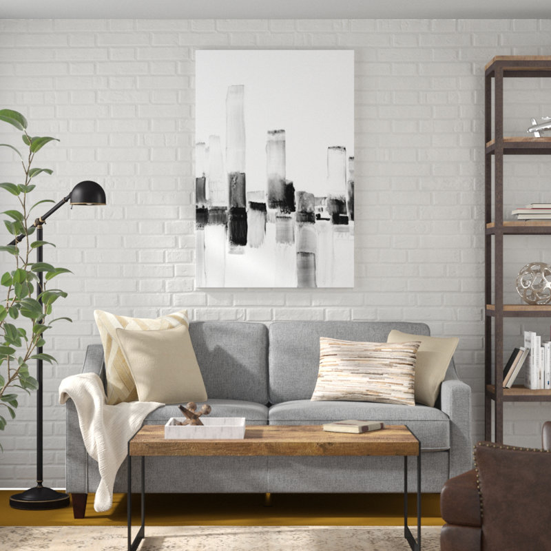 «Reflection City II», peinture sur toile, H 48 po x l 32 po, Cadre noir