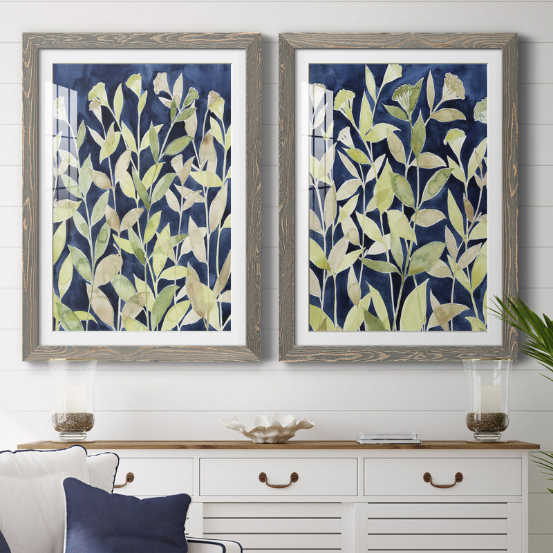 Indigo Blooming Night I encadré mat - prêt à accrocher, H 37,5 po x l 55 po x P 1,5 po, Gris