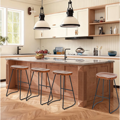 Tabouret de bar 26 po pour îlot de cuisine, selle rustique, tabourets sans dossier avec pieds en métal