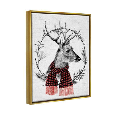 Couronne de cerf botanique d'hiver avec lettres et lignes - impression sur bois