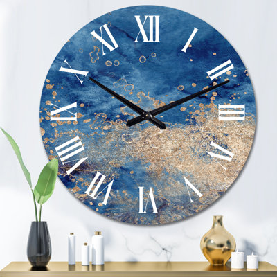 Horloge murale moderne abstraite bleu et or II