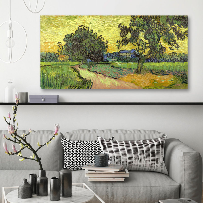 Landscape At Twilight by Vincent Van Gogh - Wrapped Canvas Painting, 70cm H x 140cm W x 4cm D