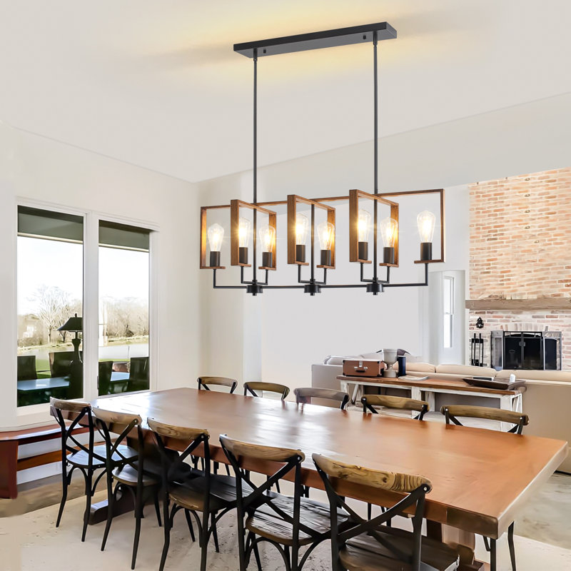  Luminaire suspendu en métal pour îlot de cuisine 8 lumières Kubis, Naturel