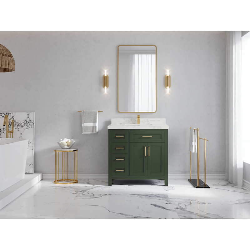36'' Single Bathroom Vanity with Quartz Top, Calacatta Nuvo