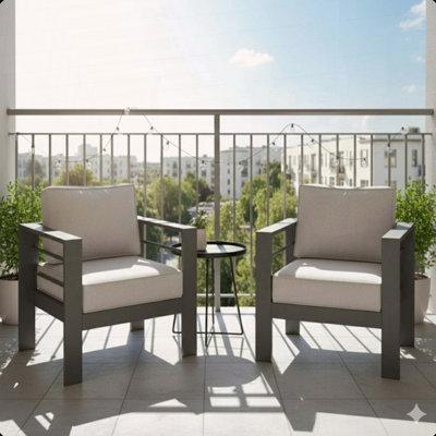 Set of 2 28" Metal Patio Armchairs with Thick Gray Cushions – All‑Iron Frame, 330lb Capacity