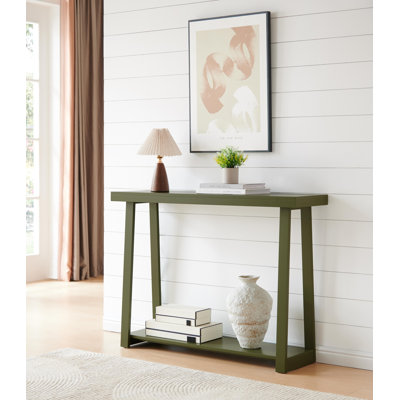 44 Inch Modern Wood Narrow Console Table with 2-Tier Storage Shelf for Entryway or Living Room, Slim Sofa Table for Hallway or Behind Couch - Avocado