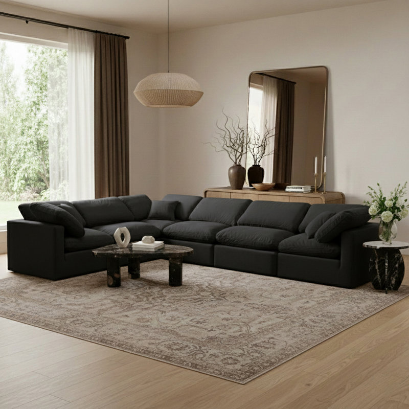 Canapé modulaire en velours 6 pièces Hinami, Velours noir