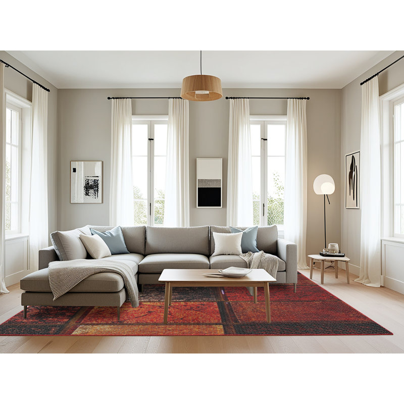 Tapis rouge à motif géométrique, Rectangle 8 pi x 10 pi