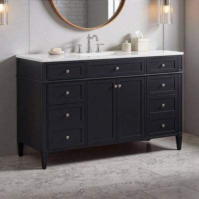 48 Inch Bathroom Vanity with Sink Top, Freestanding MDF Vanity Cabinet with 6 Drawers and 2 Doors, Vanity Set with Composite Basin, Soft Close Hinges and Metal Handles