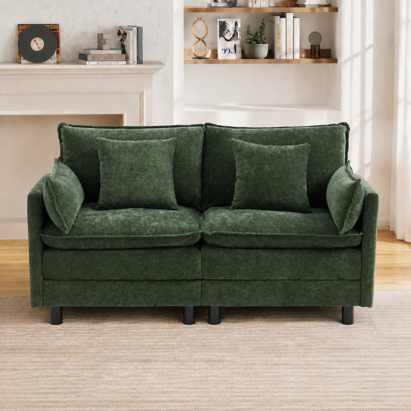 Causeuse modulaire en chenille Arale, Chenille vert Bella