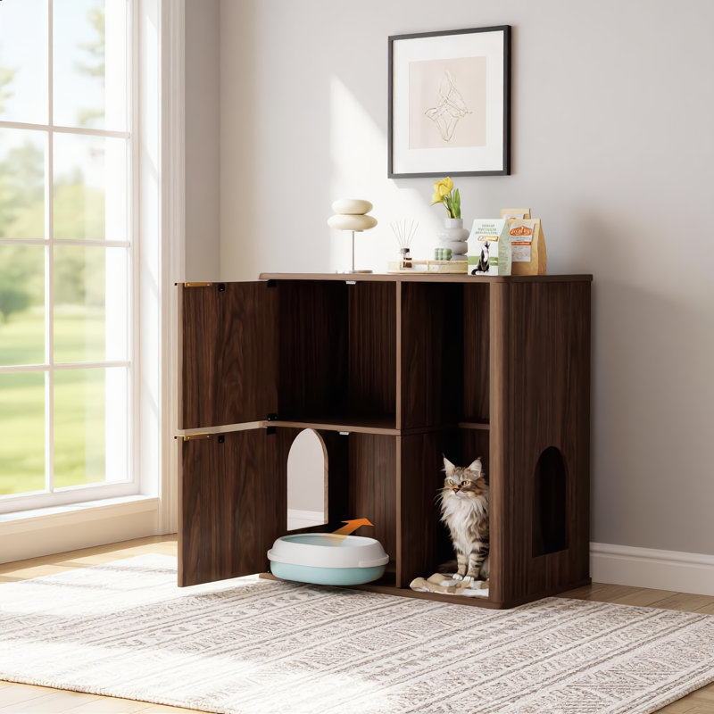 Meuble noyer multifonctionnel pour chat en noyer