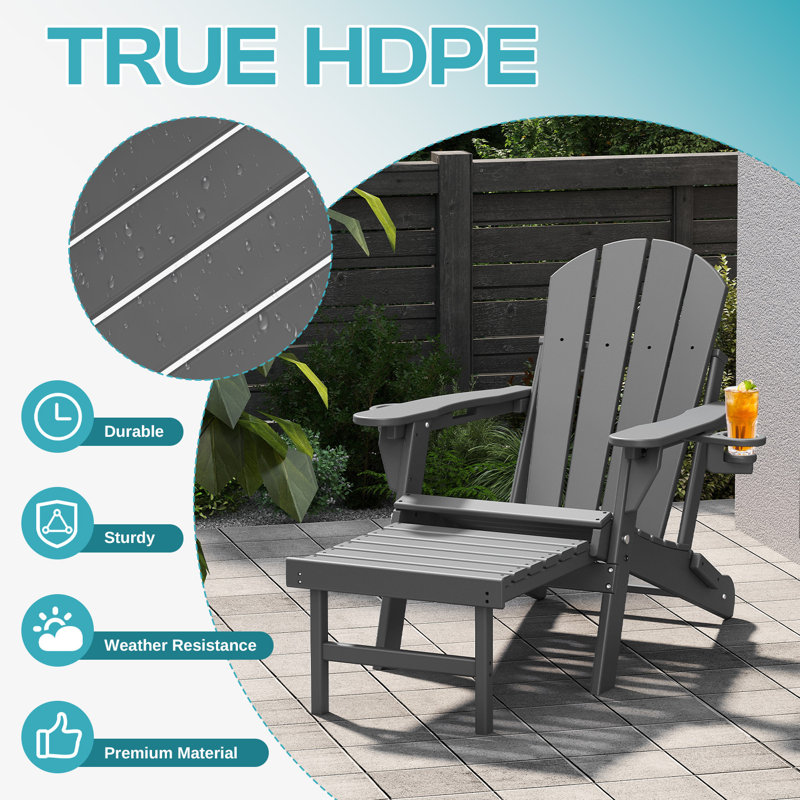 Adjustable Adirondack Chair With Retractable Ottoman Set Of 2, Gray