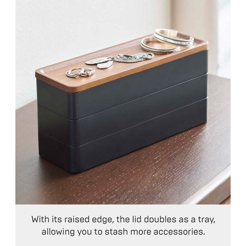 Black and Medium Wood Stacking Jewelry Box with Tray