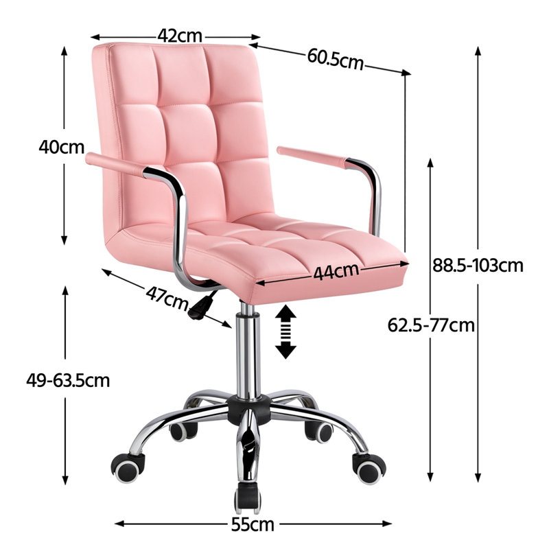 Mid Back Executive Swivel Office Chair with Metal Frame and Arms, Pink
