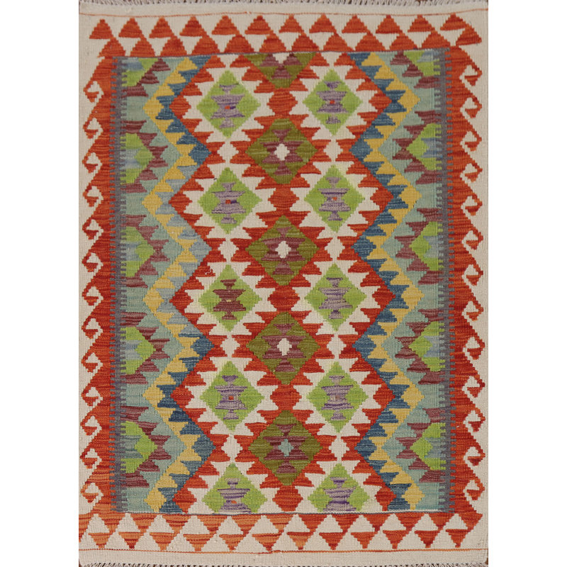 Tapis géométrique en laine Kilim