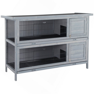 2-Story Large Rabbit Hutch Bunny Cage Wooden Pet House Small Animal Habitat With Lockable Doors, No Leak Tray And Waterproof Roof For Outdoor/Indoor