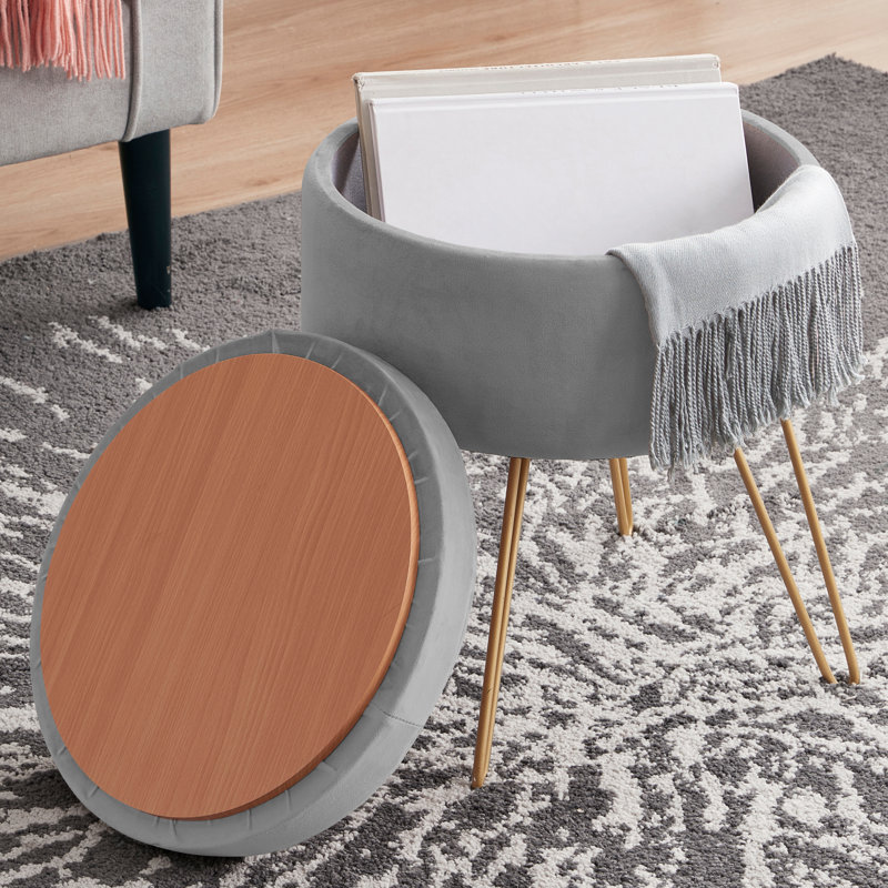 Wolfeboro Velvet Ottoman, Light Gray