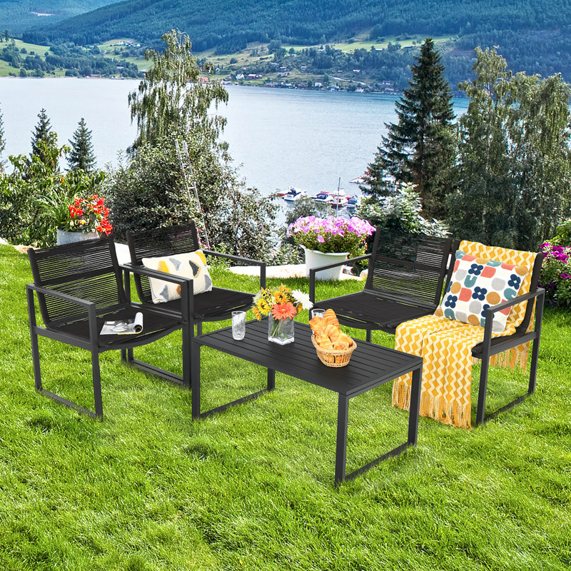 Hebe 4 - Person Patio Conversation Set, Black