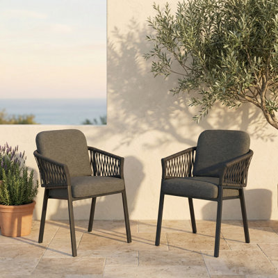 Chaises de salle à manger d'extérieur en métal et aluminium avec coussins (ensemble de 2)
