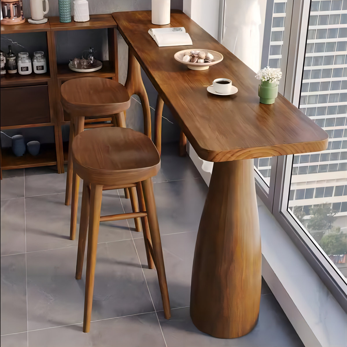 Hokku Designs Retro Brown Rectangular Solid Wood Bar Table | Wayfair