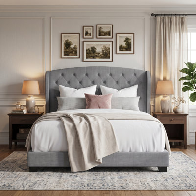 Natick Queen Upholstered Wingback Panel Bed