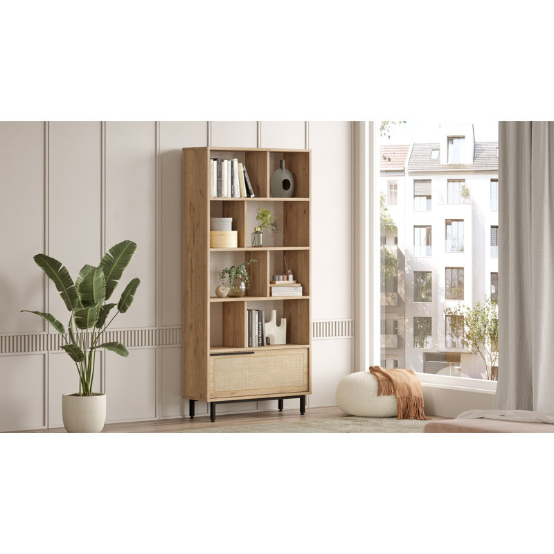 Modern Bookshelf with Metal Legs, Walnut & Oak Finish, 32.9 x 69.0 x 11.6 inches | 100% Melamine Coated Particle Board, Thickness: 0.7 inches | UV Coating for Durability, Perfect for Scandinavian Home Decor