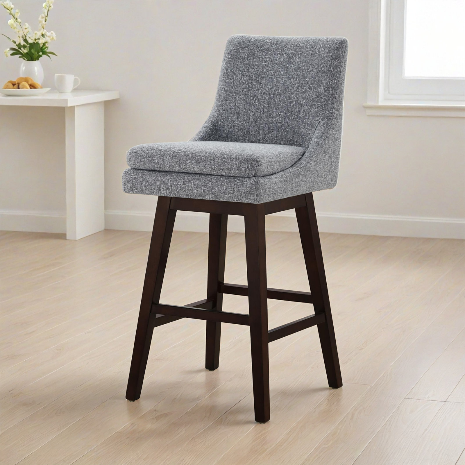Zahara 30" Swivel Bar Stool, Nathan Gray Tweed/Walnut, Bar Stool (30” Seat Height)