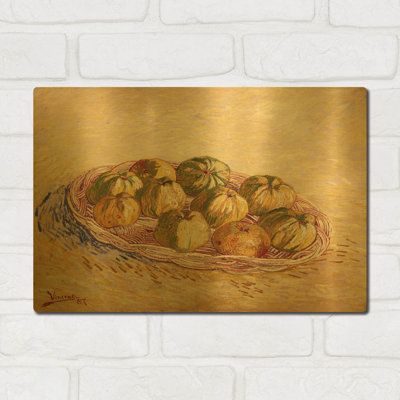 «Still Life, Basket Of Apples» par Vincent Van Gogh, art mural en métal doré, 16 po x 12 po