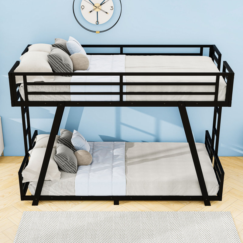 Metal Bunk Bed with Dual Side Ladders, Reinforced Support Legs & Low Profile Frame, Extra Long Twin Over Extra Long Twin