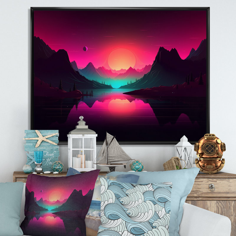 «Pink Nebular Wonderland II», reproduction, H 30 po x l 40 po x P 1,5 po, Cadre flottant noir