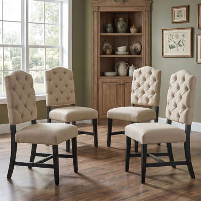 Retro Style Dining Chair Set with 4 Upholstered Chairs for Dining Room and Living Room