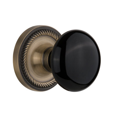 Bouton de porte mortaise intérieur en porcelaine noire avec rosette Rope