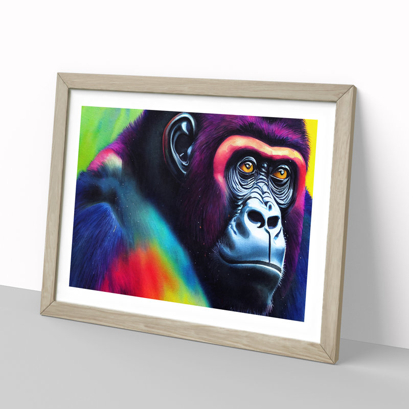 Colourful Gorilla - Single Picture Frame Print, Oak Framed, 46cm H x 64cm W x 2cm D