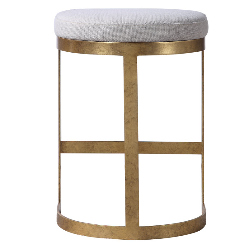 Antique Gold Metal Backless 26" Counter Stool with Linen Seat