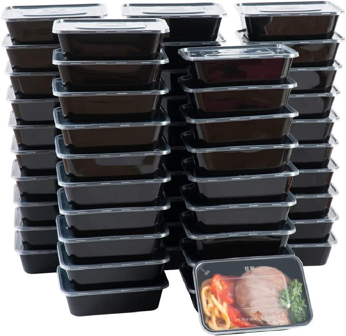 50 Pcs 32 Oz Meal Prep Container, 2 Compartment Food Containers With Lids  To Go Containers, Black Plastic Containers For Lunch-Microwave, Freezer, Dis