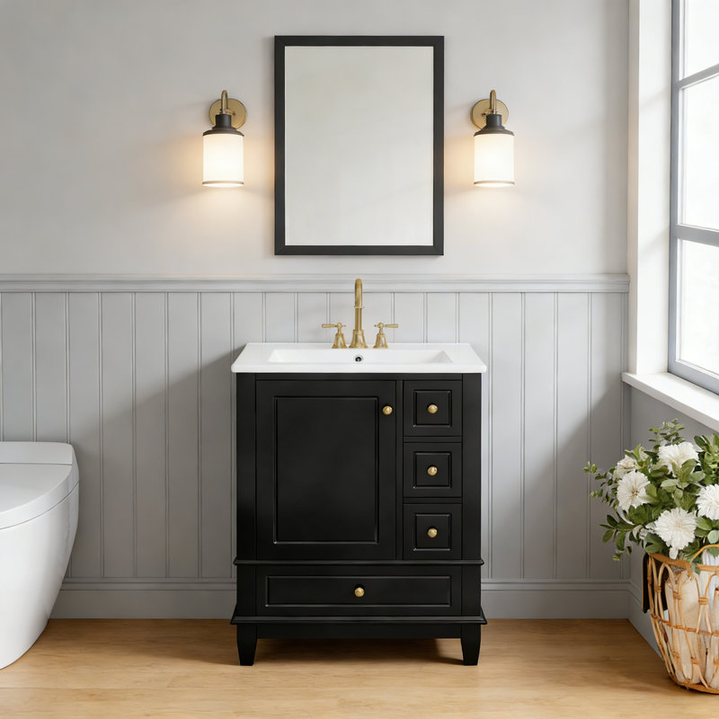 Meuble-lavabo 24 po avec lavabo, Noir, Doré