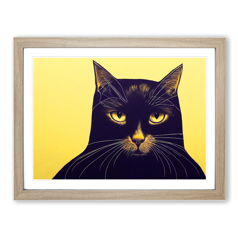 Groovy Cat - Single Picture Frame Print, 46cm H x 64cm W x 2cm D, Oak Framed