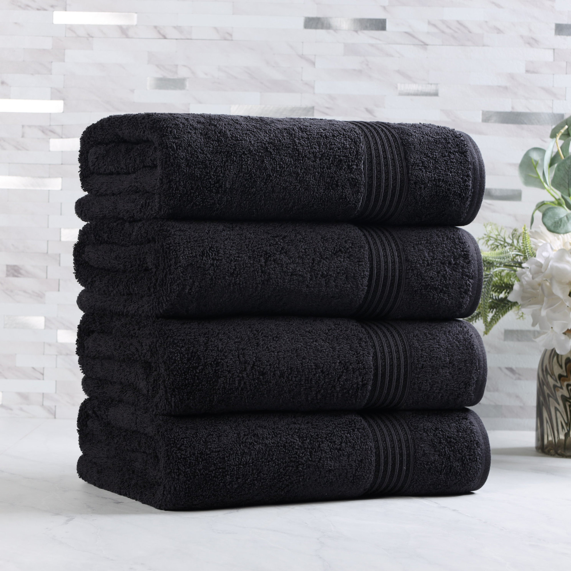 Oleg Heritage Egyptian Cotton Soft Absorbent Luxury Bath Towel, Black