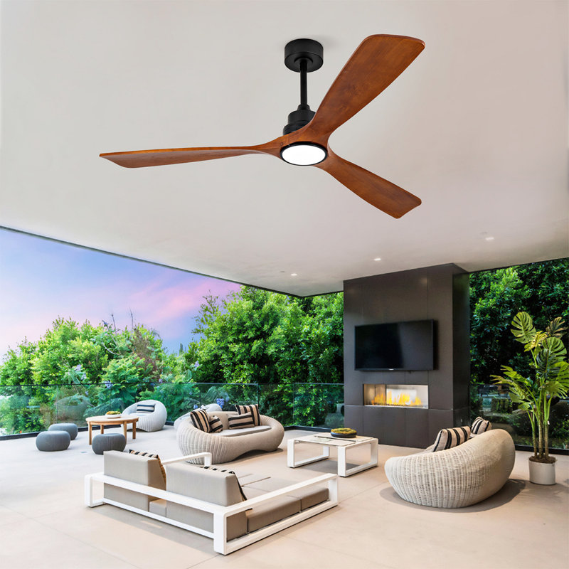 Ventilateur de plafond modèle de 60 pouces avec moteur à courant continu réversible à télécommande à 3 pales en bois massif de 18 W