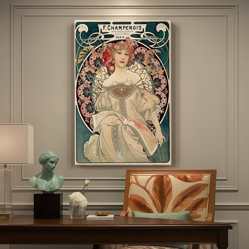 Rêveur - Toile tendue avec châssis par Alphonse Mucha, 24 po x 36 po