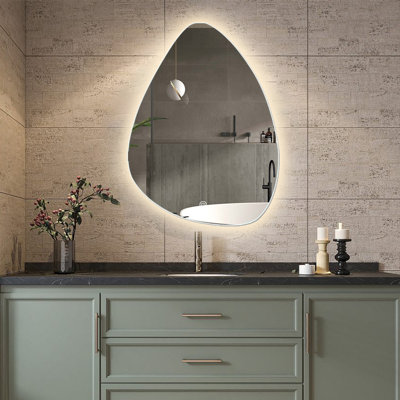 Irregular Frameless LED Lighted Anti-fog Bathroom Vanity Mirror
