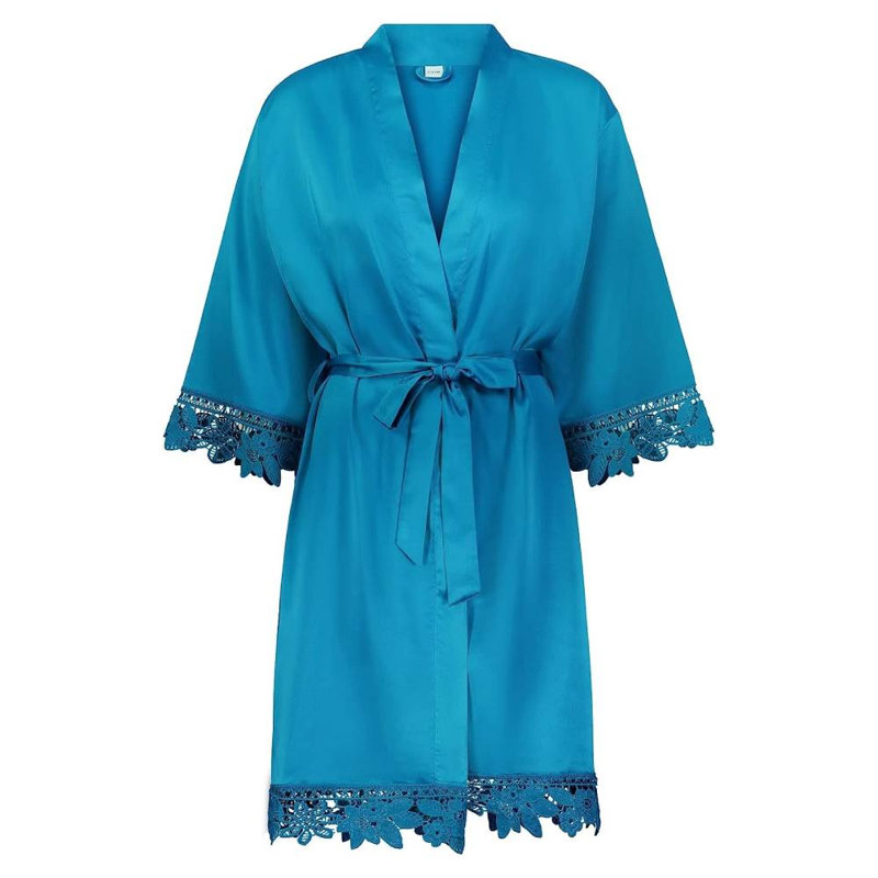 Satin Sateen Women Above Knee Bathrobe, XL, Turquoise, Yes