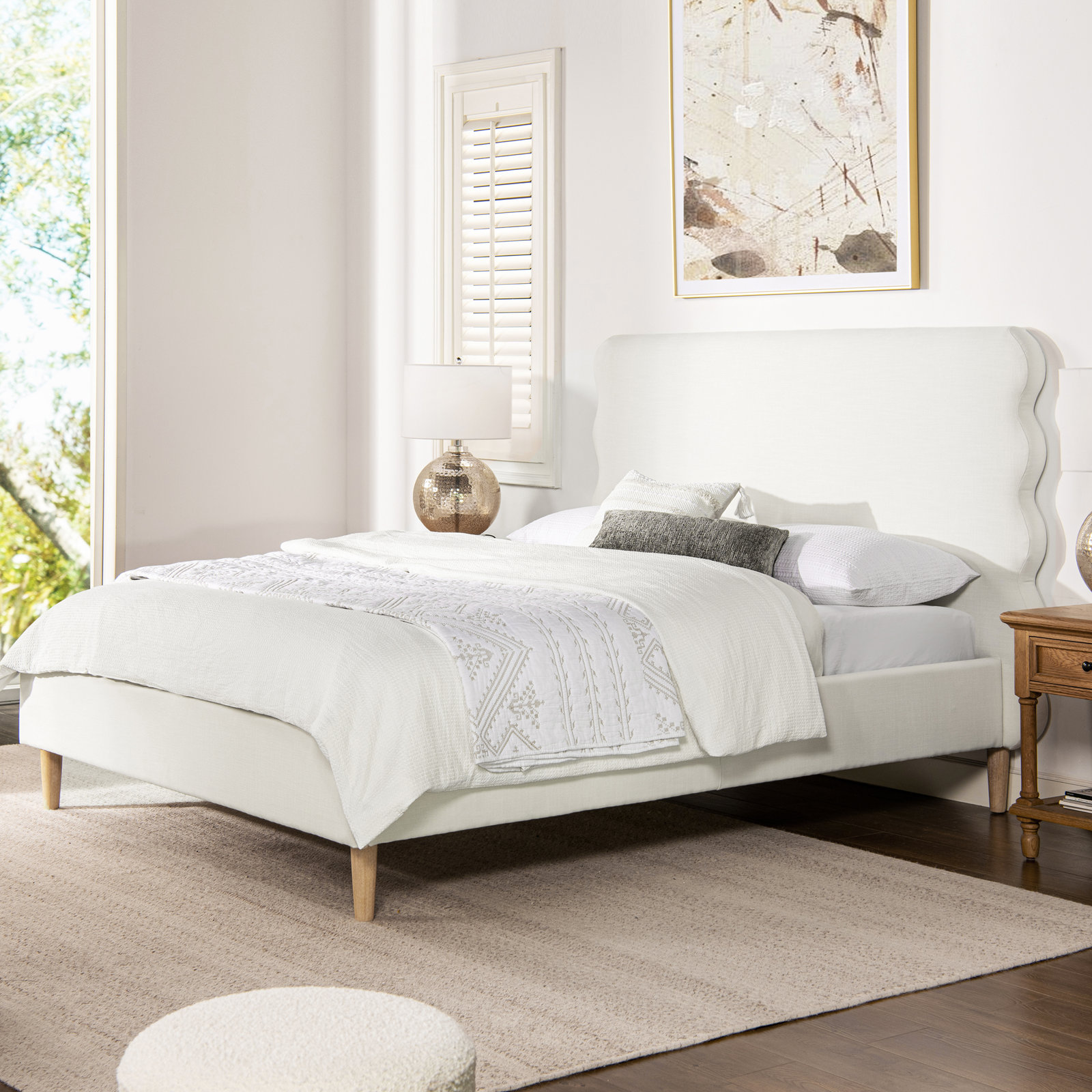 Henley Velvet Upholstered Bed, Queen, Antique White