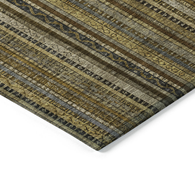 Addison 8' x 10' Brown Synthetic Stripe Washable Rug