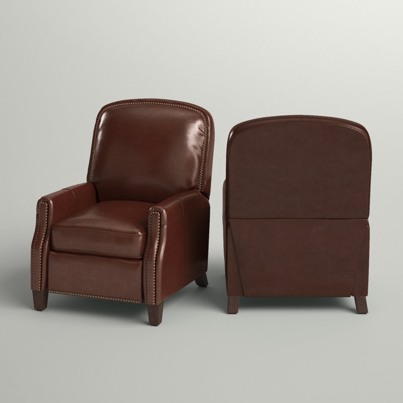 Glen Ellyn 30" W Top Grain Leather Push-Back Recliner, Brown Pebbled Top Grain Leather