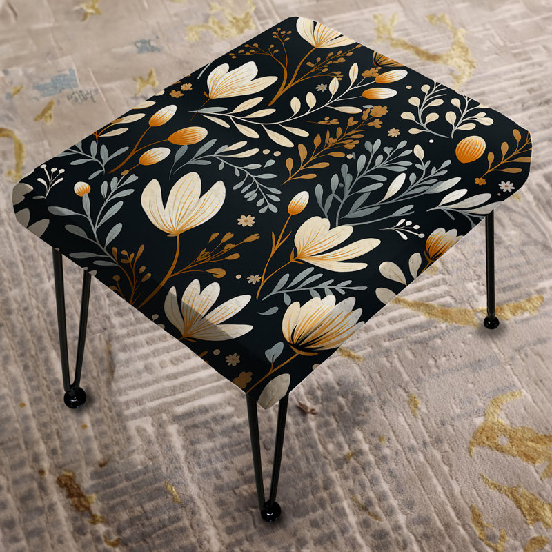 Repose-pieds floral rétro beige et noir à motif floral rétro