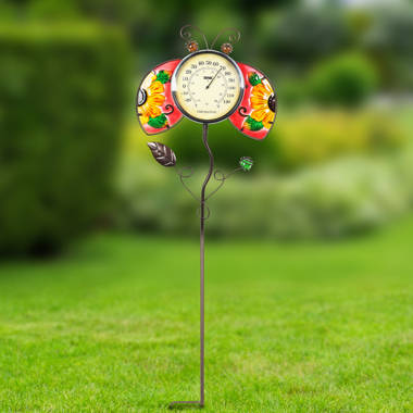 Exhart Hand Painted Glass and Metal Ladybug Thermometer Stake, 13 by 36 Inches