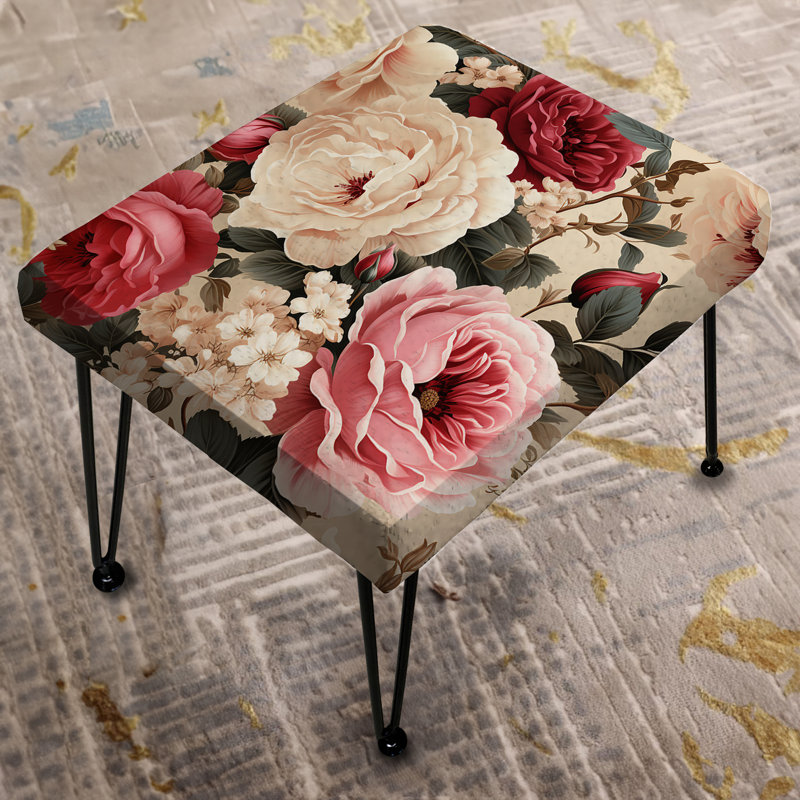 Beige rétro avec motif floral IV - repose-pieds rectangulaire floral